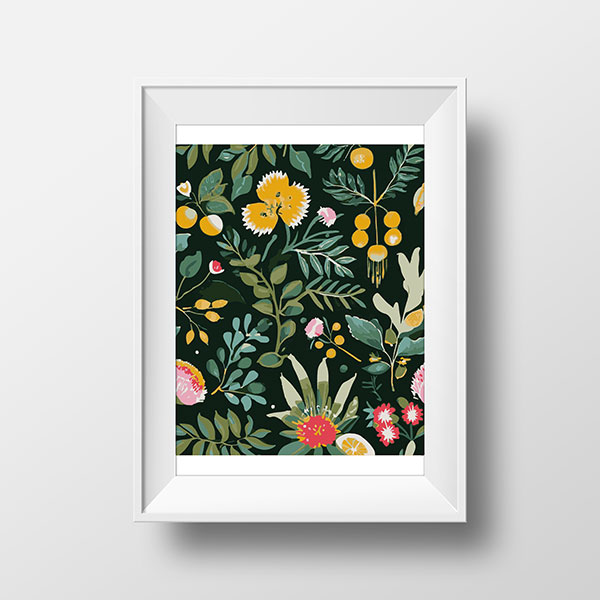 Native Fruit & Flowers Green & Gold | Rimidesigns